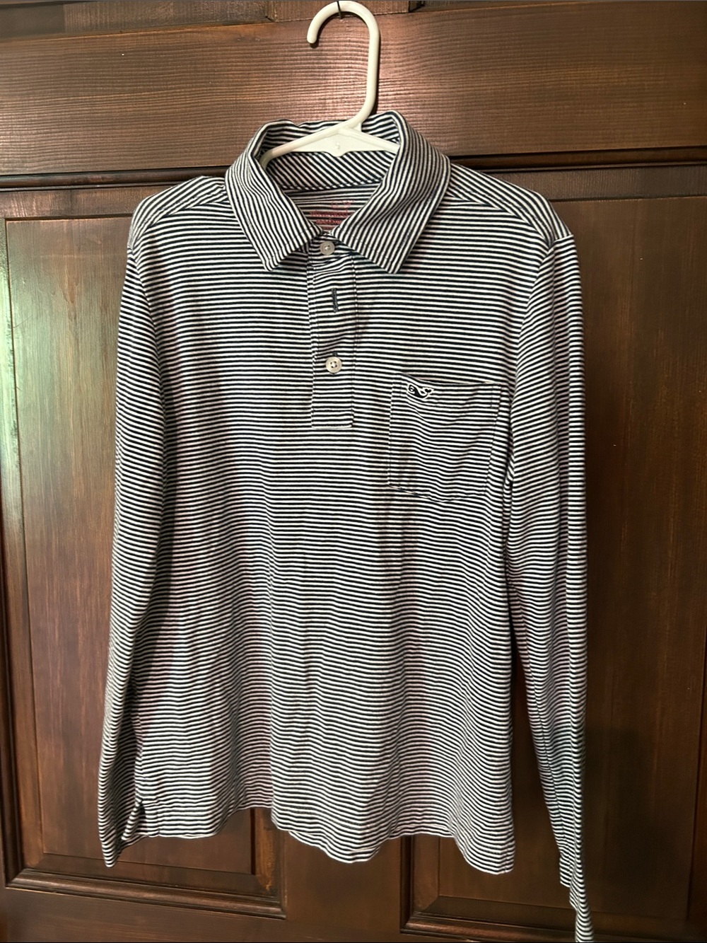 Vineyard Vines Black and White Striped Long-Sleeve Button Polo